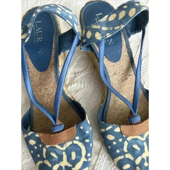 Lauren Ralph Lauren Cala Women’s 7.5 M Espadrille Shoes Wedges Heel Blue Beige - Picture 10 of 12
